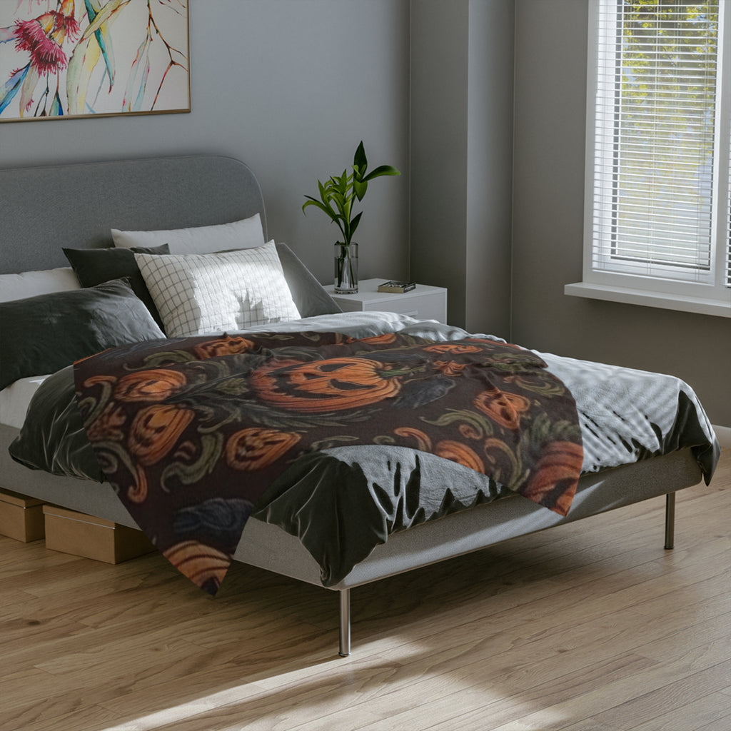 Jack-O-Lantern and Crow Velveteen Microfiber Blanket