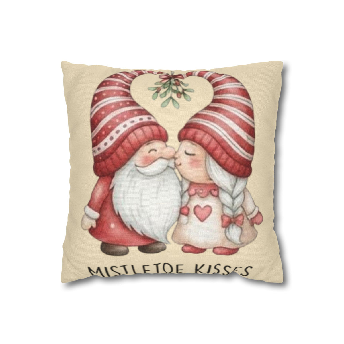 Mistletoe Kisses Holiday Gnome Pillow Cover