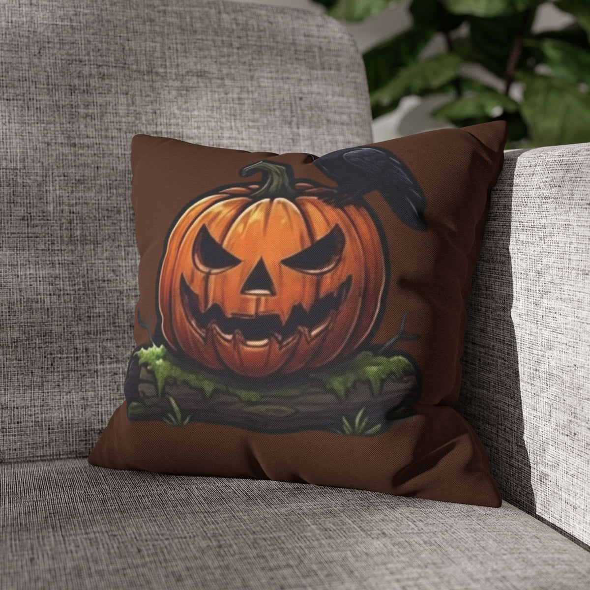 Jack-o-Lantern and Crow Square Pillowcase