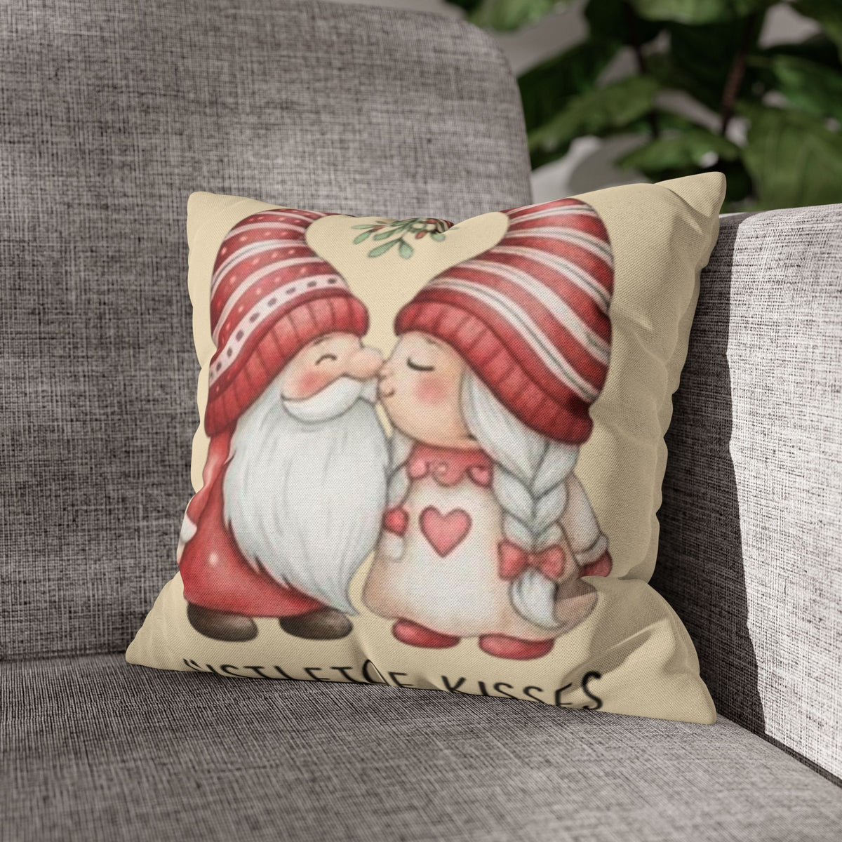 Mistletoe Kisses Holiday Gnome Pillow Cover