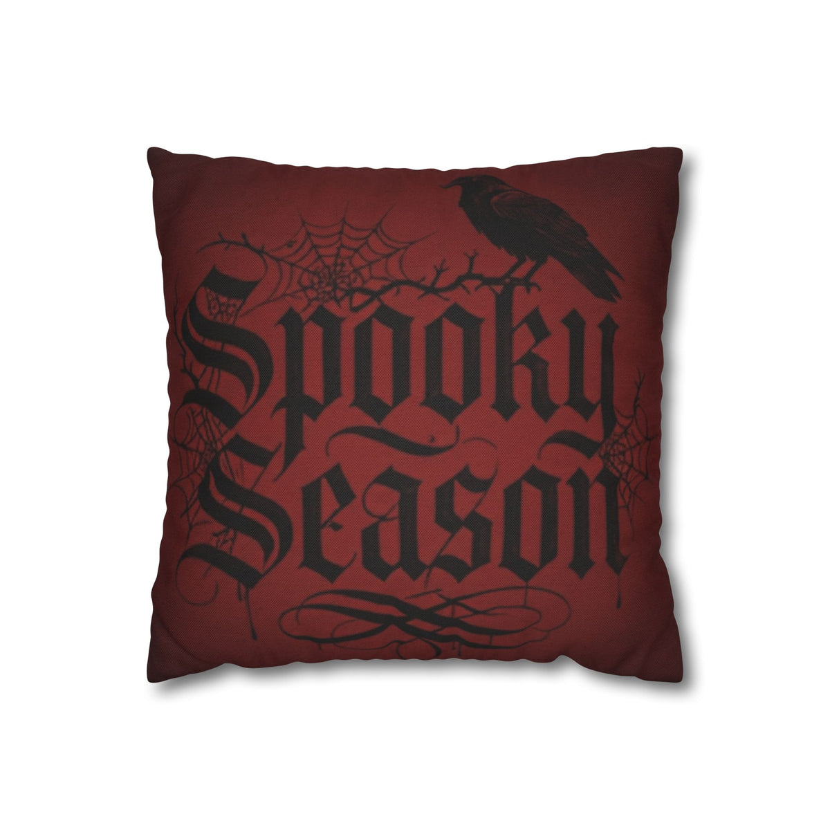 Spooky Season Crow Red Pillow Cover